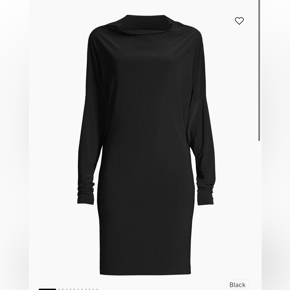 Norma Kamali Black Draped Long-Sleeve Shift Dress